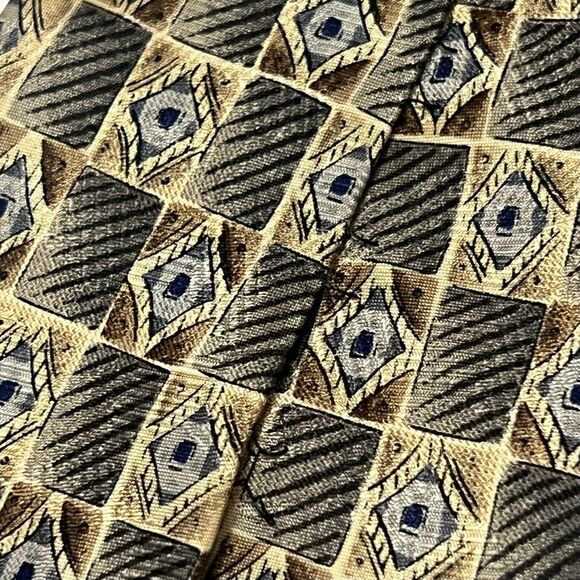 2for25 Pierre BALMAIN Silk Mens Tie Beige Geometric Vintage Luxury Retro Neutral - Picture 12 of 13